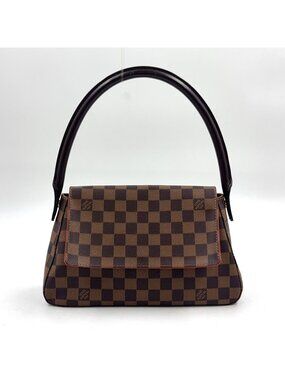Louis Vuitton Mini Looping Damier Ebene Leather Brown Handbag Gold